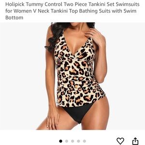 Leopard Print Tankini Top with Black Bottoms